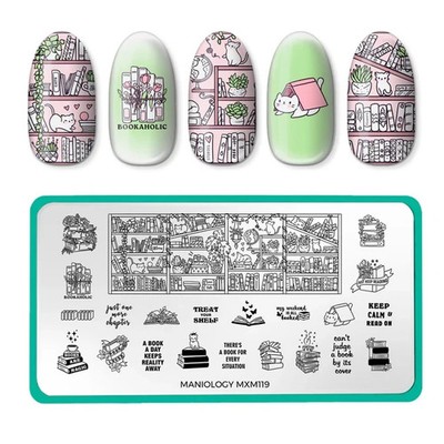 Maniology Nail Stamping Plate - Purrfect Prose: Paws & Pages MXM119 Cats Books