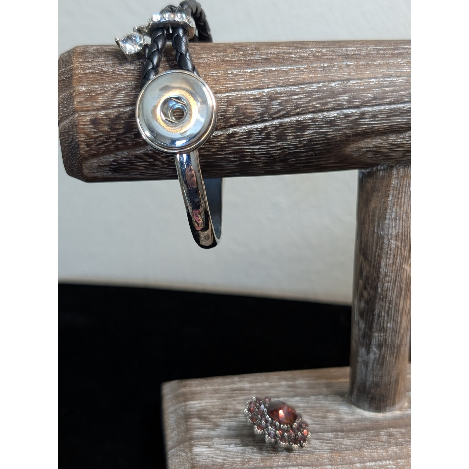 Ginger Snaps Leather Silver Tone Button Clasp Rhi… - image 4