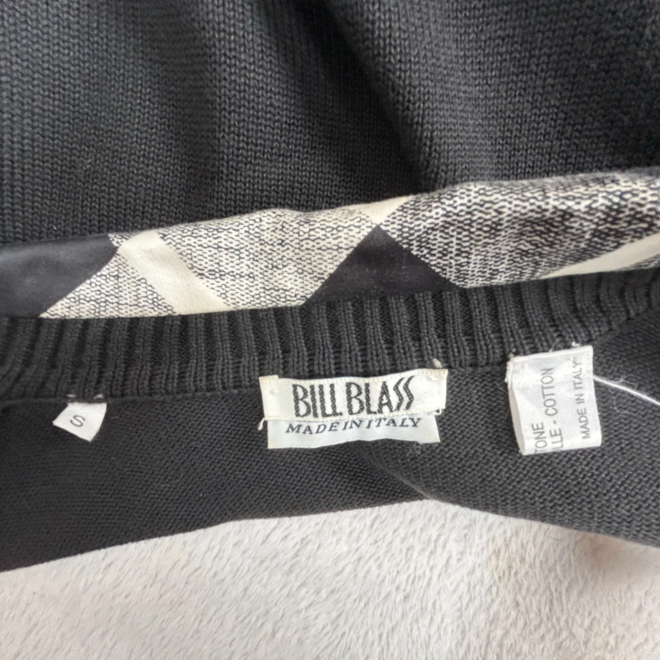 Bill Blass Womens Black White Diamond Check Cropped Knit Cardigan Sweater Small - Image 3 of 4