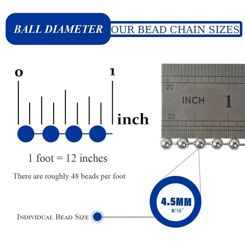 100ft Ball Bead Chain, 304 Stainless Steel, #10 Bead Chain for Roller Shades,... - Image 4 of 4