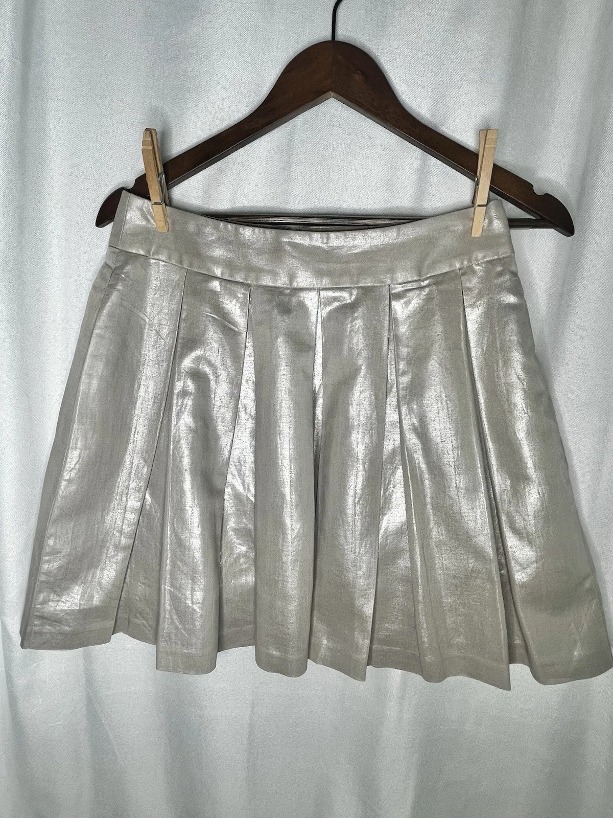 Banana Republic Womens 2P Metallic Silver Pleated Linen Cotton Skirt Lined