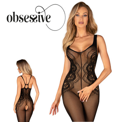 Offener Bodystocking Overall Sexy Dessous Damen Overall Schwarz - OBSESSIV