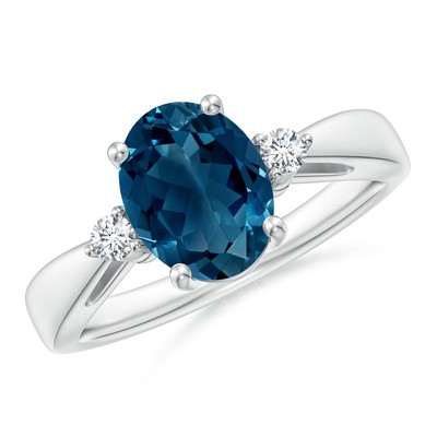 ANGARA London Blautopas Ring mit Diamant Akzenten in Silber (Größe-9x7mm)