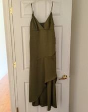 Wild Fable Army Green Midi Slip Dress Ruffle Split Size M NWT