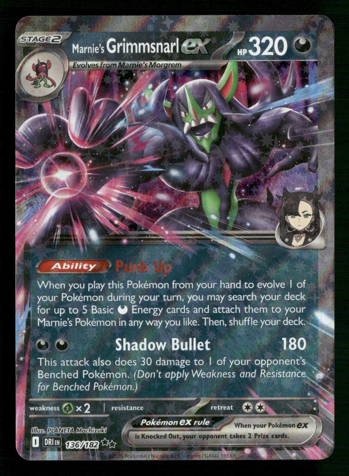 Marnie's Grimmsnarl ex 136/182 Double Rare Destined Rivals Pokemon Near Mint