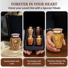 Metallic Wooden Print Small Urns for Human Ashes Keepsake - Mini Urn for Ashe...