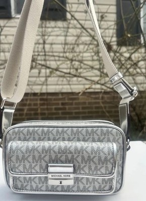 AUTHENTIC Michael Kors  Small Crossbody Silver Mk logo Bag Women Purse NWT