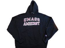 CHAMPION NCAA UMASS AMHERST MINUTMEN BLACK HOODED SWEATSHIRT SIZE M