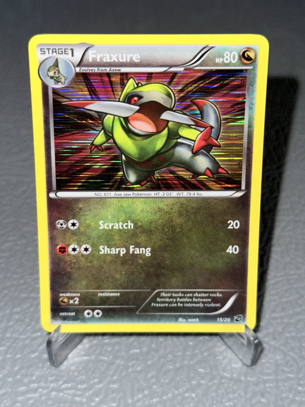 Pokemon Card Fraxure 15/20 Dragon Vault Holo Rare Near Mint/VLP+ ✨