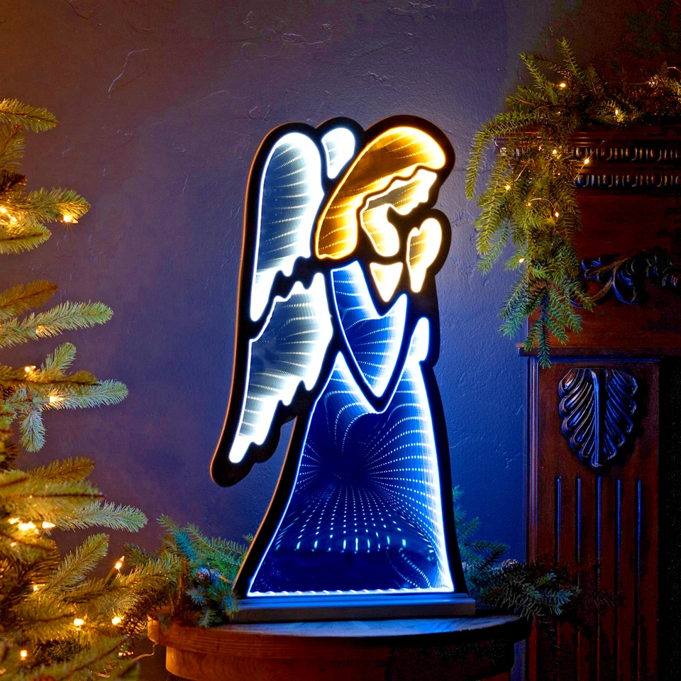 Ángel Azul Ekko Infinito Luz LED Estatua Pelo Dorado Decoración Vacacional 12x3x24" Foto 4 de 4