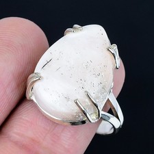 Fabulous Scolecite Gemstone Handmade 925 Sterling Silver Ring Size 9