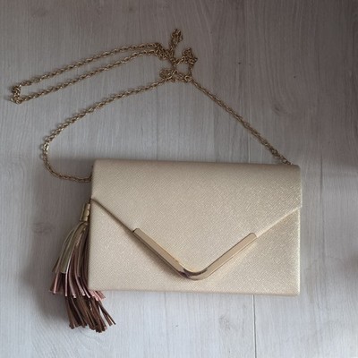 River Island Cream Gold Chain Shoulder Bag with Tassel & Metal Trim Accent