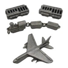 Vtg Rawcliffe Plane & Unmarked Trains Pewter Lot of 4 Mini Figurines 