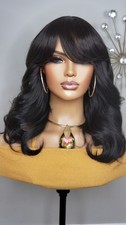 New Black Curtain Bangs Style Full Cap Wig Feathered Curls Womens Hair Wig