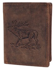 Geldbörse Greenburry Vintage Leder braun Portmonee mit Hirsch Motiv Hochformat
