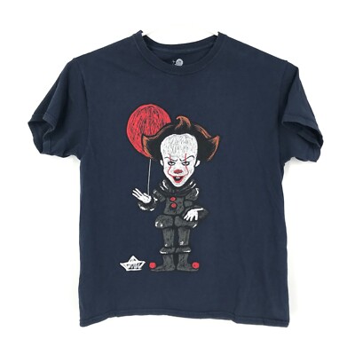 IT Pennywise Mens Shirt Large Black Short Sleeve Pullover Crew Neck Movie Clown