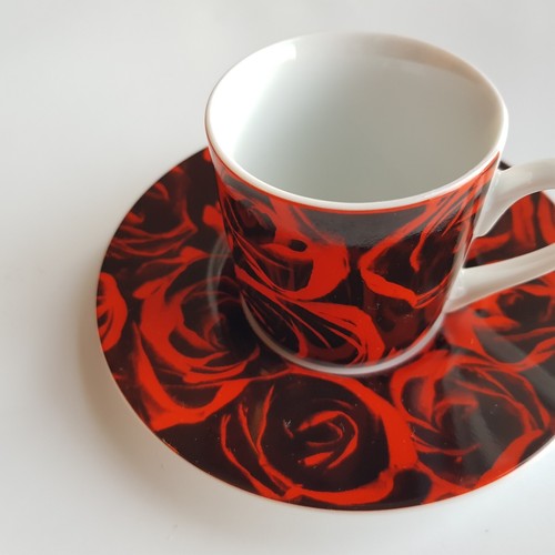 Konitz demitasse coffee cup saucer ruby red rose flowers porcelain art Germany - Picture 14 of 16
