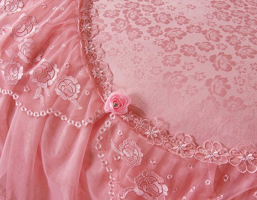 Luxury Wedding Bedding Set Lace Cotton Full Queen King Size Bedskirt Duvet Cover - Picture 45 of 60