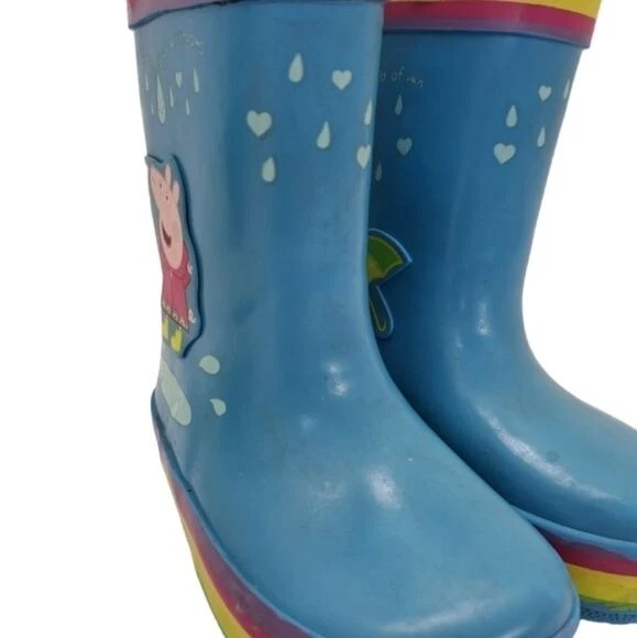Peppa Pig Girls Baby Blue & Rainbow Colors Rain Boots Size 5-6 - Image 2 of 4