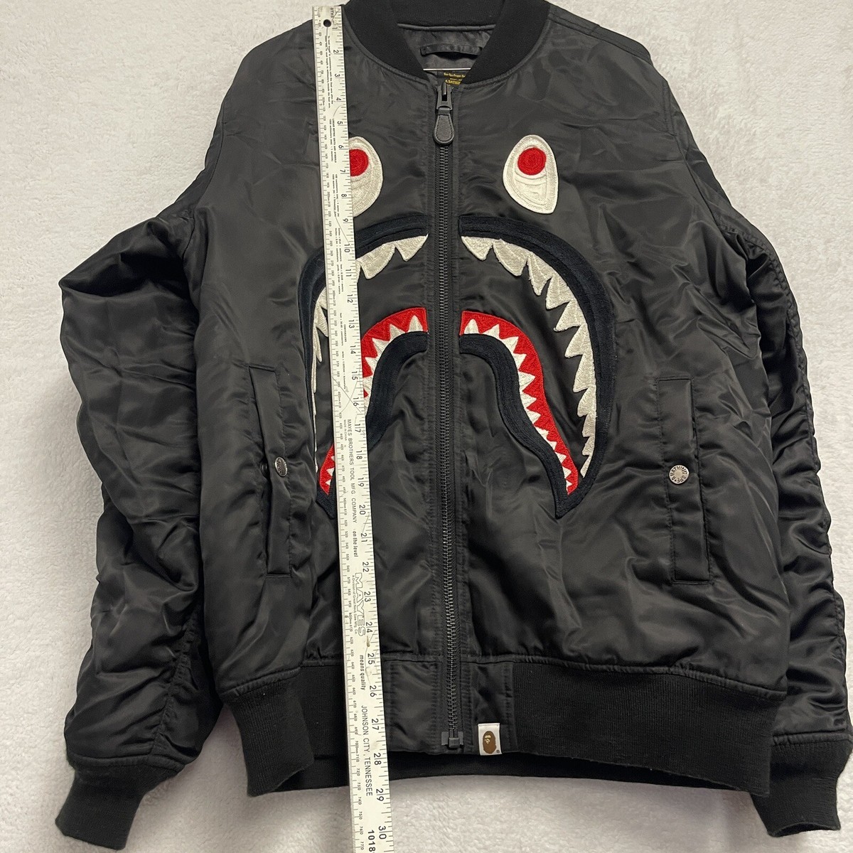 A Bathing Ape BAPE Nylon MA-1 Shark Embroidered Bomber A Bathing Ape BAPE Nylon MA-1 Shark Embroidered Bomber