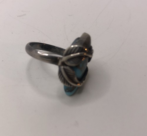 Vtg Sterling Silver 925 Turquoise Leaf Setting Ring - Picture 3 of 7