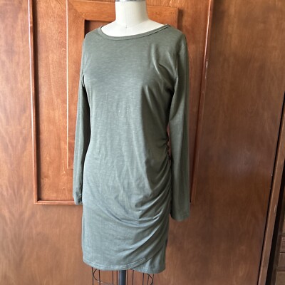 BTFBM Womens Crew Neck Ruched Side Long Sleeves. Short Olive Green Dress Size L | eBay BTFBM Womens Crew Neck Ruched Side Long Sleeves. Short Olive Green Dress Size L | eBay