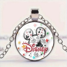 Classic Disney Mickey Mouse Ears Theme Round Glass Pendant Necklace