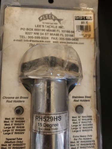Lee's Flush Mount Stainless Rod Holder 2" Diameter Tackle RH-529HS Medium 15° - Picture 4 of 6