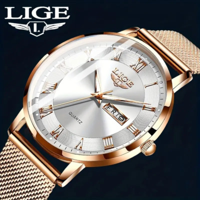 LIGE Armbanduhr Herren / Damen, klassische und elegante Uhr mit Mesh Armband