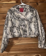 Jennifer Lopez Women’s Snake Skin Print Moto Cropped Faux Leather Jacket Size Xs