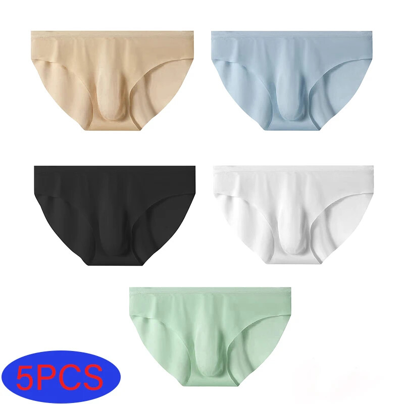 5 pares/lote de calzoncillos de seda helada sexy sin costuras ropa interior de secado rápido bragas para hombre
