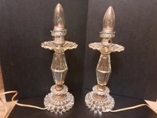 VINTAGE PAIR of Art Deco Glass Boudoir Lamps Bubble Base NEED PRISMS 10.5"