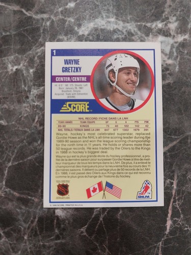1990-91 Score Wayne Gretzky #1 Mint Los Angeles Kings HOF GOAT - Picture 2 of 2