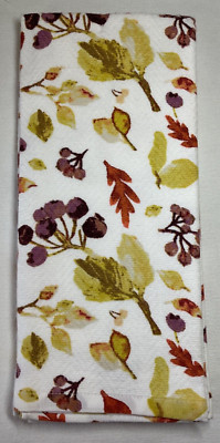 AUTUMN BLESSINGS  KITCHEN TOWELS (2) LEAVES BERRIES GOLD ORANGE NWT
