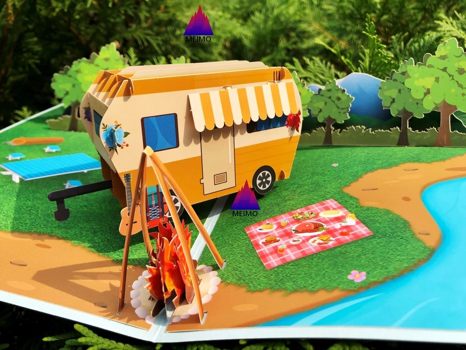 3D Pop Up Greeting Card Camping Bonfire RV Recreational Vehicle Trailer Camper - Image 3 of 4