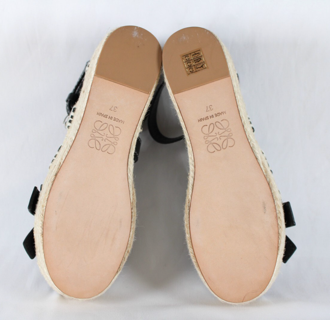 Loewe★素敵！Black Leather Platform Wedge Sandals Loewe Ease Calfskin Platform High-Heeled Sandals (Sandals