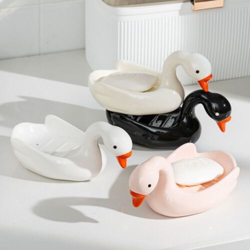 Ceramic Swan Soap Case Self Draining Soap Holder Cute Drain Soap Box  Household - Afbeelding 1 van 14