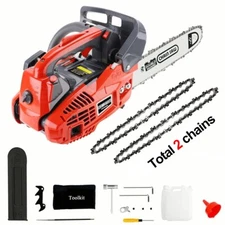 12 in.Top Handle Gasoline Chainsaw 25.4CC 2Stroke Gas Powered Chain Saw w/2chain