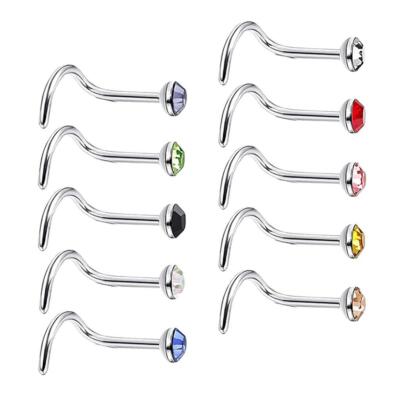 10 Stück Premium Edelstahl Kristall Stab Gebogen L Biegung Nasenstecker 20 G