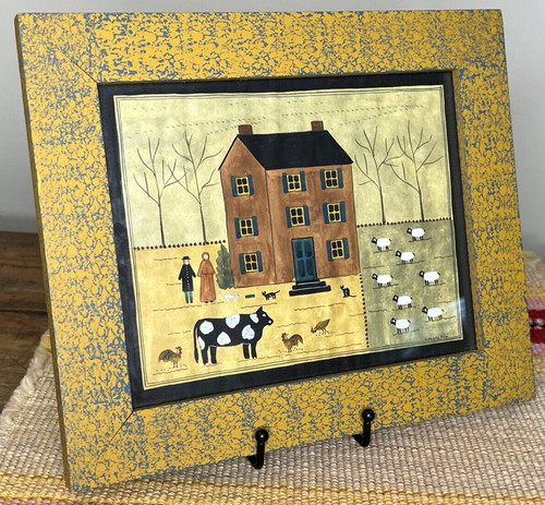 Hetherly Hale Signed Theorem Watercolor Farmhouse Scene 12 X 10 Spongeware Frame
