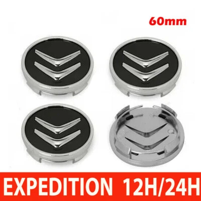 4 Cache Moyeu Jante Roue Enjoliveur Logo insigne noir Citroen 60mm Neuf+ suivi