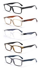 EYE ZOOM 5 Pack Rectangular Vintage Plastic Frame Reading Glasses for Men Women