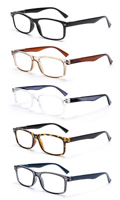 EYE ZOOM 5 Pack Rectangular Vintage Plastic Frame Reading Glasses for Men Women