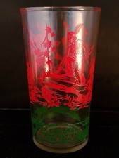 Vintage Davy Crockett Indian Fighter 1786-1836 Clear Glass Cup Red Green 4 3/4"h