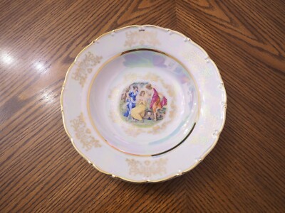 LOFIDA Czech Republic Hand Painted Iridescent Porcelain Large Rim Soup Bowl(s) 