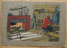 Ukrainian Soviet USSR tempera painting cubism realism figure radio communication