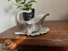 Arthur Court Upside Down Elephant Gravy Boat With Leaf Shaped Tray 1989 EUC