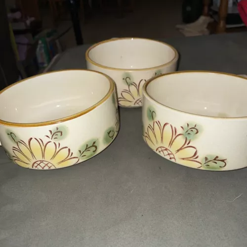 VTG 1970's Tundra Sunflower Stoneware Soup Mugs/Chili Bowls  - set of 3
