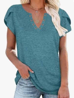 NEW Etcyy New Women's V Neck Ring Hole Petal Sleeve Top Size Medium