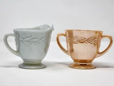 Vintage Peach/White Luster Anchor Hocking Fire King Cream And Sugar Bowls